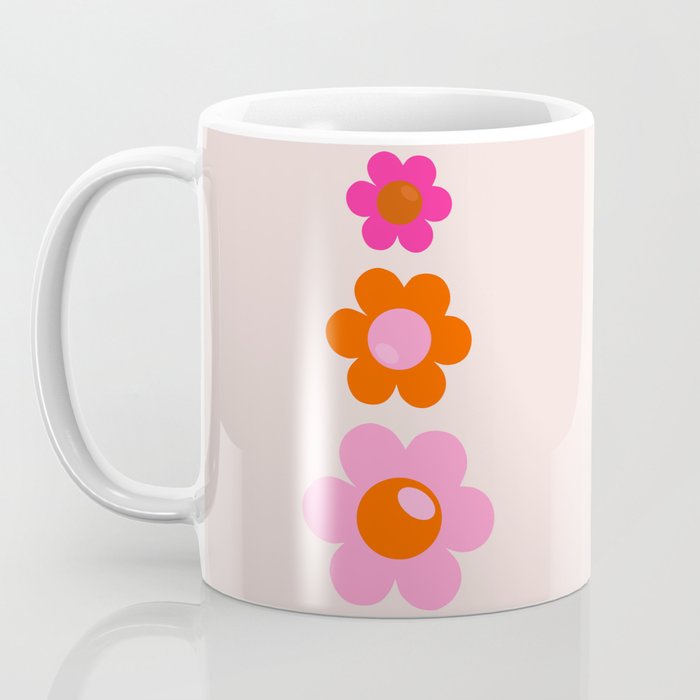 Les Fleurs | 01 - Abstract Retro Floral, Pink And Orange Print Preppy Flowers Coffee Mug Gallery Image 3