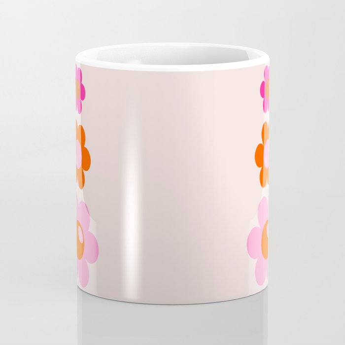 Les Fleurs | 01 - Abstract Retro Floral, Pink And Orange Print Preppy Flowers Coffee Mug Gallery Image 4