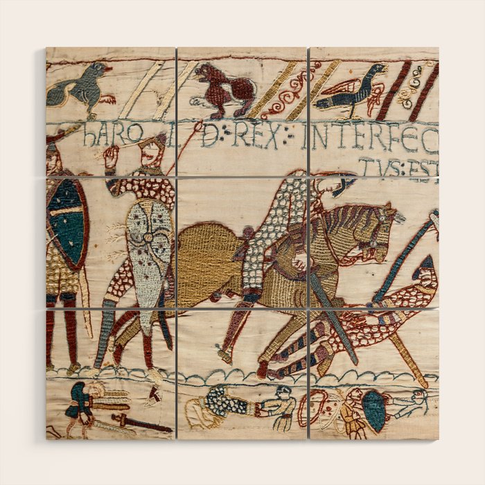 Battle of Hastings- Bayeux Tapestry King Harold Is Killed Arrow In Eye Wood Wall Art Gallery Image 1
