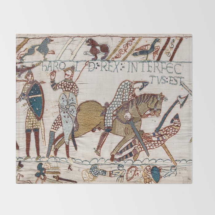 Battle of Hastings- Bayeux Tapestry King Harold Is Killed Arrow In Eye Throw Blanket Gallery Image 2