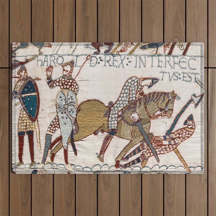 Battle of Hastings- Bayeux Tapestry King Harold Is Killed Arrow In Eye Outdoor Rug Gallery Image 1