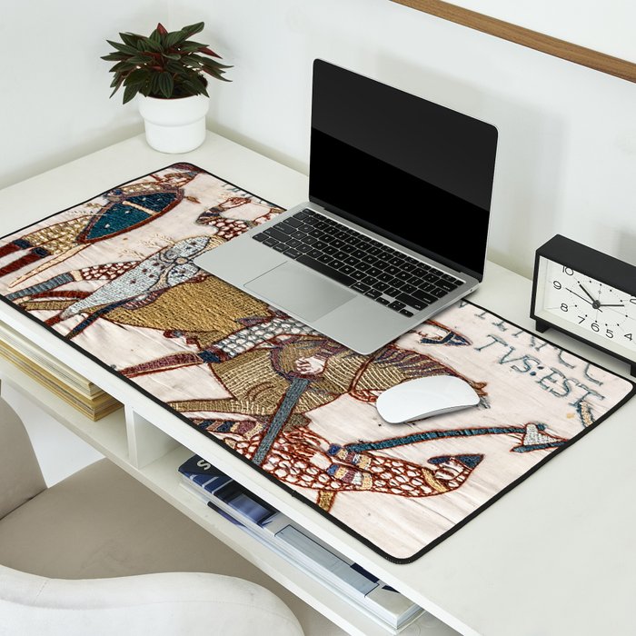 Battle of Hastings- Bayeux Tapestry King Harold Is Killed Arrow In Eye Desk Mat Gallery Image 2