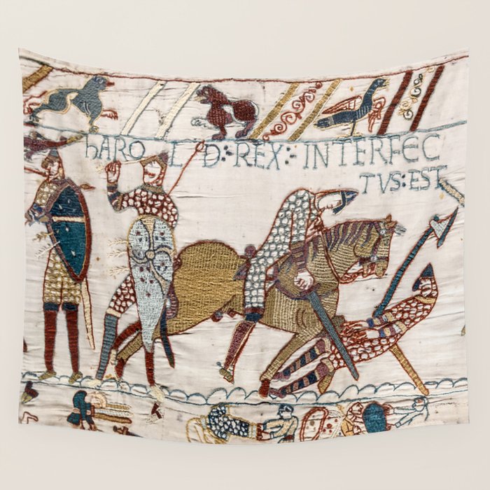 Battle of Hastings- Bayeux Tapestry King Harold Is Killed Arrow In Eye Wall Tapestry Gallery Image 1