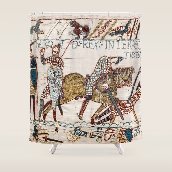 Battle of Hastings- Bayeux Tapestry King Harold Is Killed Arrow In Eye Shower Curtain Gallery Image 1