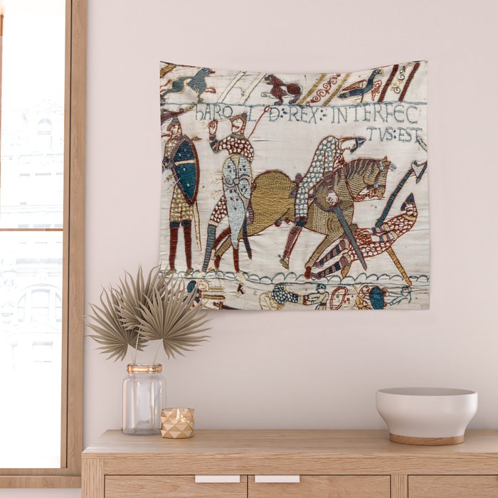 Battle of Hastings- Bayeux Tapestry King Harold Is Killed Arrow In Eye Wall Tapestry Gallery Image 2