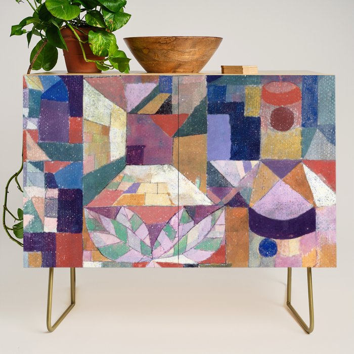 Blue Geometric Cubist Abstract Desin Credenza Gallery Image 1