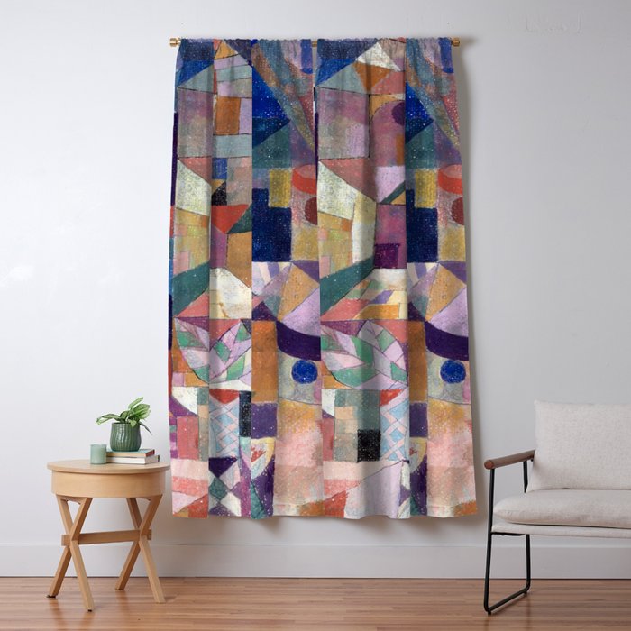 Blue Geometric Cubist Abstract Desin Window Curtain Gallery Image 5