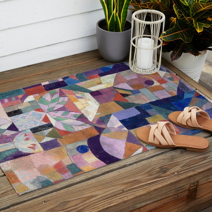Blue Geometric Cubist Abstract Desin Outdoor Rug Gallery Image 2