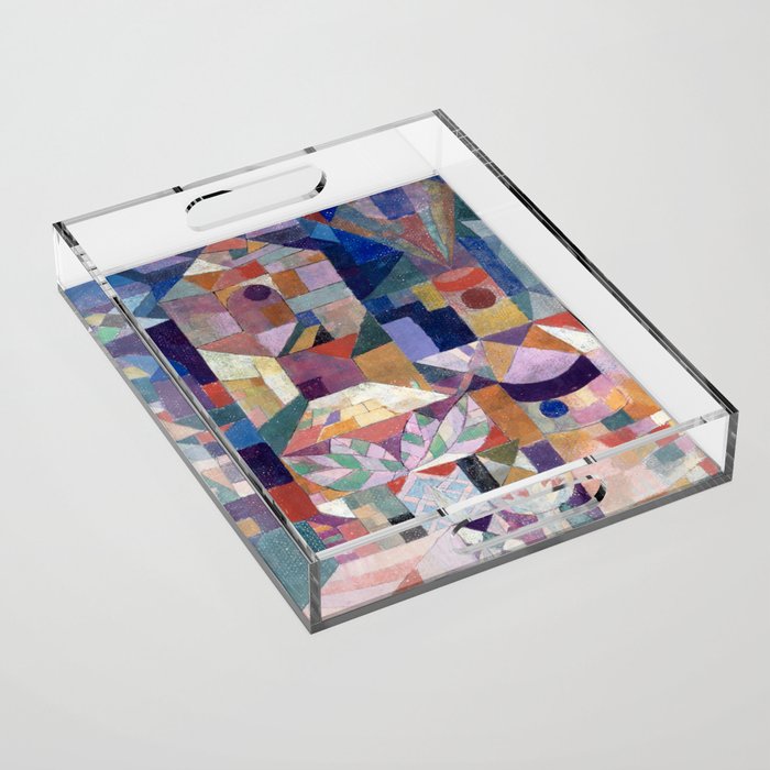 Blue Geometric Cubist Abstract Desin Acrylic Tray Gallery Image 1