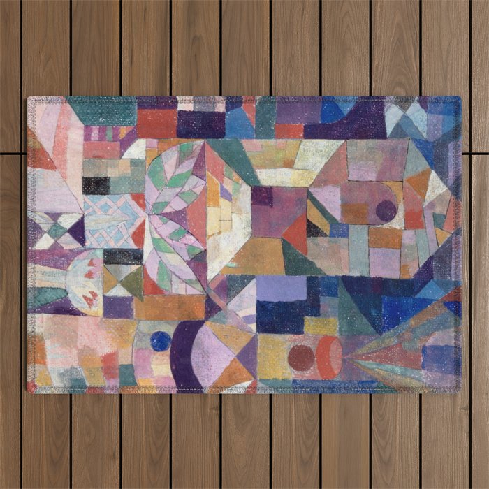 Blue Geometric Cubist Abstract Desin Outdoor Rug