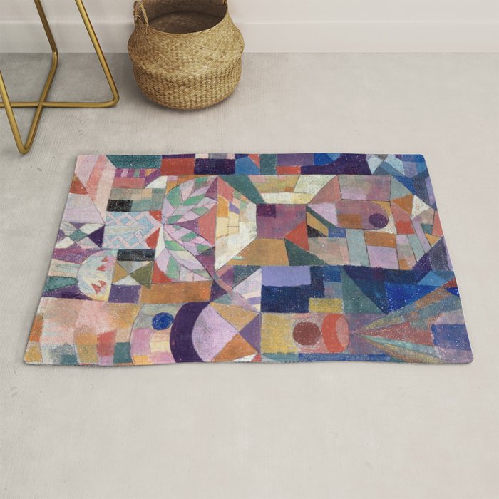 Blue Geometric Cubist Abstract Desin Rug Gallery Image 1