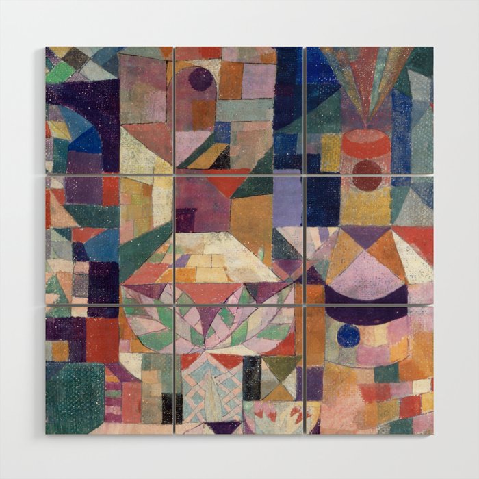 Blue Geometric Cubist Abstract Desin Wood Wall Art Gallery Image 1