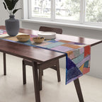 Blue Geometric Cubist Abstract Desin Table Runner Gallery Image 2