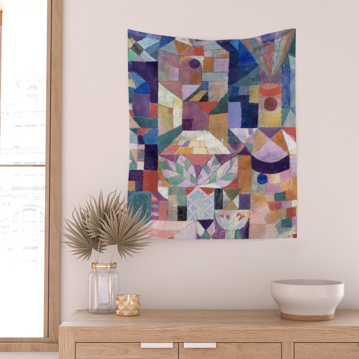 Blue Geometric Cubist Abstract Desin Wall Tapestry Gallery Image 2