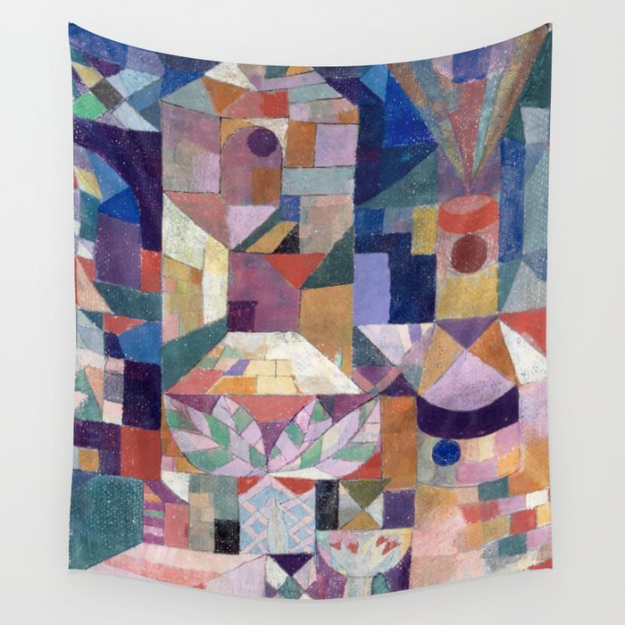 Blue Geometric Cubist Abstract Desin Wall Tapestry Gallery Image 1