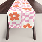 Orange Flower Pink & White Warped Double Checker Table Runner Gallery Image 1