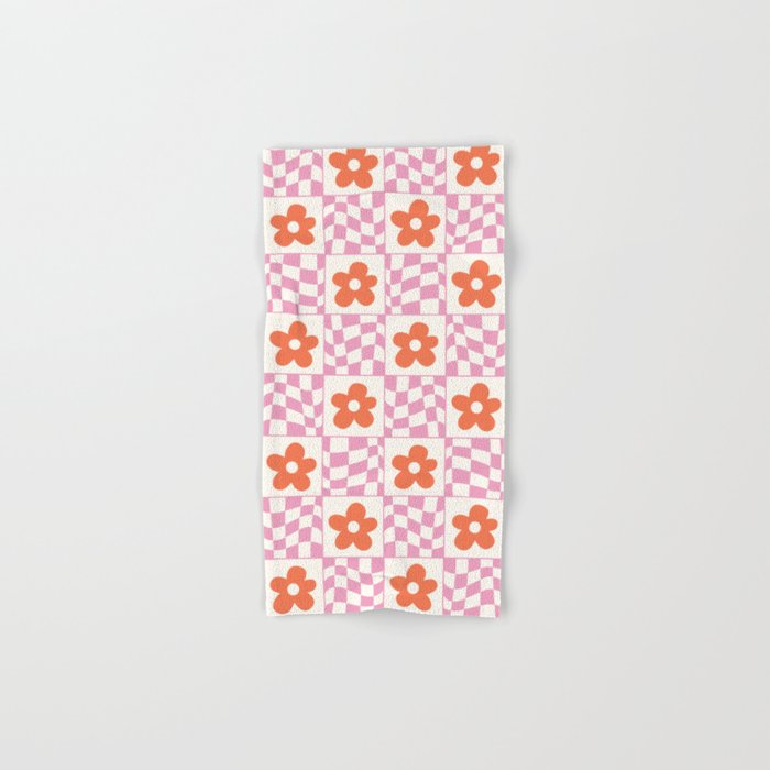 Orange Flower Pink & White Warped Double Checker Bath Towel Gallery Image 1
