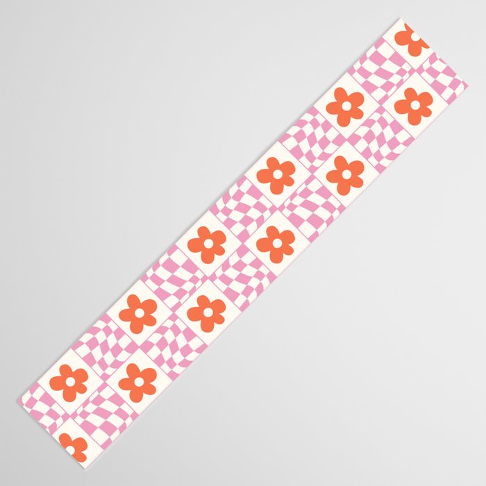 Orange Flower Pink & White Warped Double Checker Table Runner Gallery Image 3