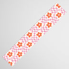 Orange Flower Pink & White Warped Double Checker Table Runner Gallery Image 3