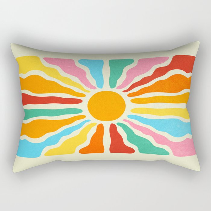 Retro Sun Waves: Rainbow Edition Rectangular Pillow Gallery Image 1