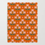 Retro Pink Floral Bunches Pattern - Terracotta  Poster Gallery Image 4