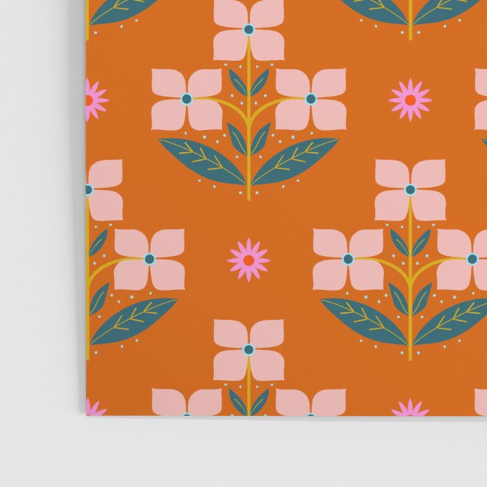 Retro Pink Floral Bunches Pattern - Terracotta  Poster Gallery Image 3