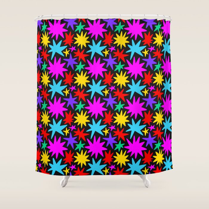 Fun colorful abstract star shape pattern Shower Curtain Gallery Image 1