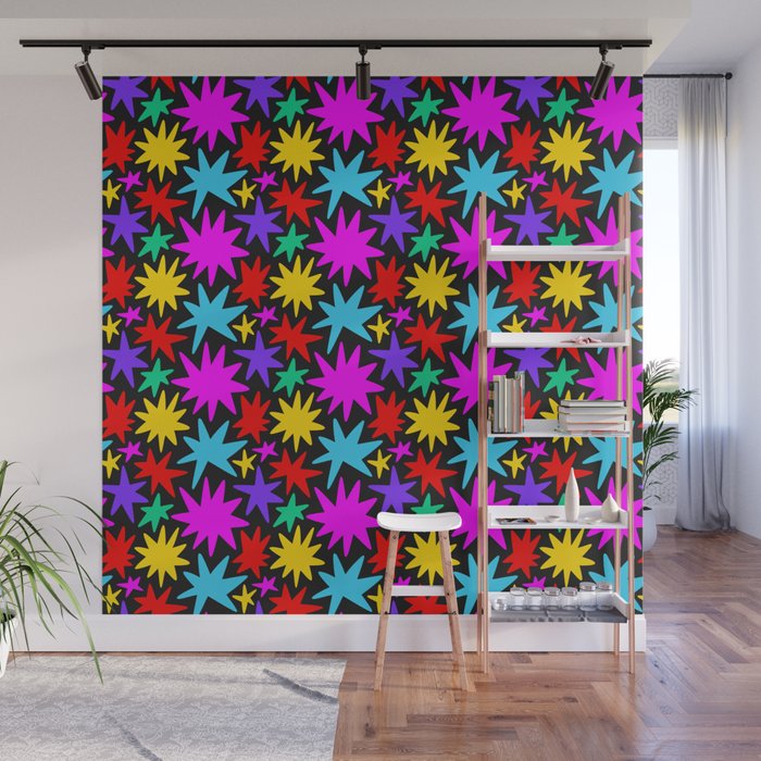 Fun colorful abstract star shape pattern Wall Mural Gallery Image 1