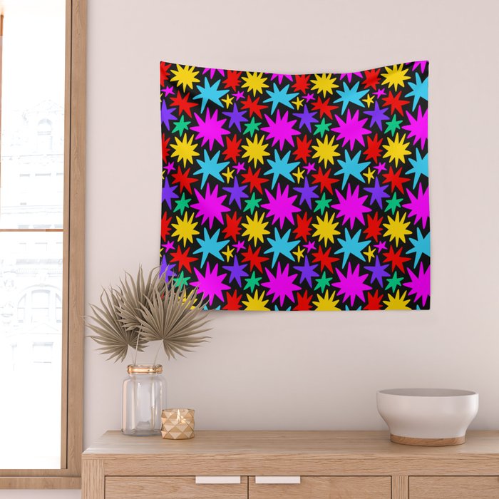 Fun colorful abstract star shape pattern Wall Tapestry Gallery Image 2