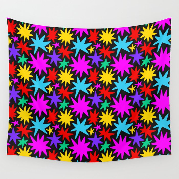 Fun colorful abstract star shape pattern Wall Tapestry Gallery Image 4