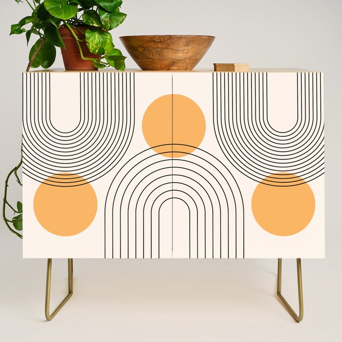Mid Century Modern Geometric 70 (Rainbow and Sun Abstraction) Credenza Gallery Image 1