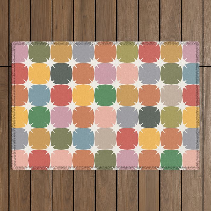 Retro Festive Sparkle Colorful Checker Outdoor Rug Gallery Image 1