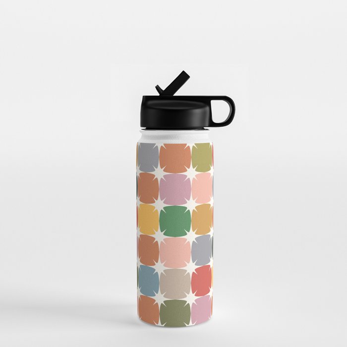 Retro Festive Sparkle Colorful Checker Water Bottle Gallery Image 1