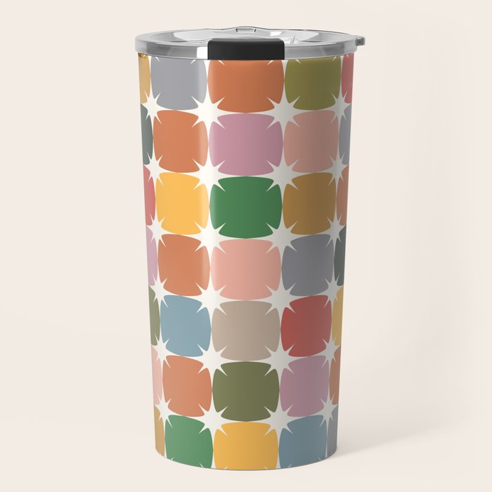 Retro Festive Sparkle Colorful Checker Travel Mug Gallery Image 1