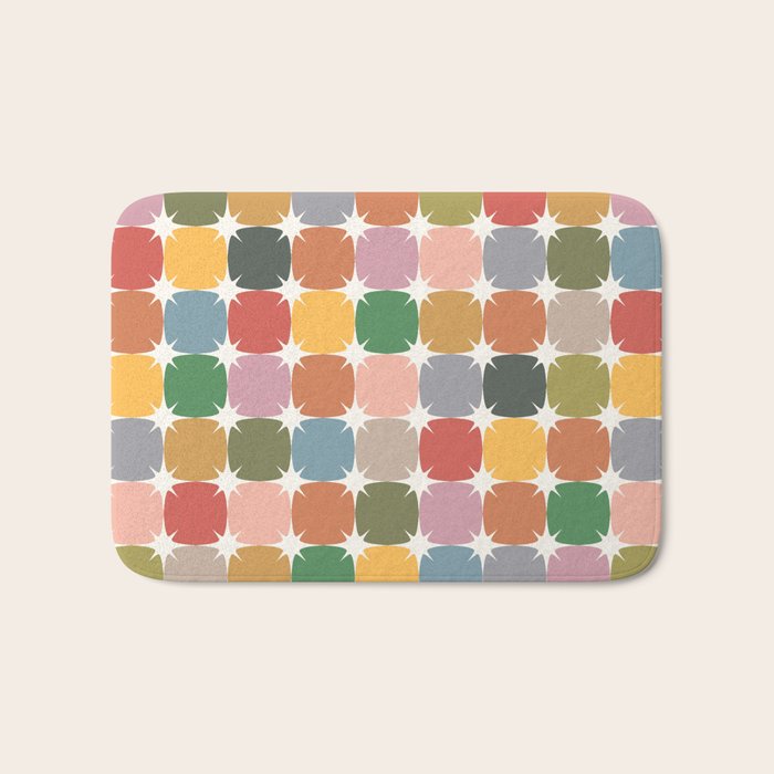 Retro Festive Sparkle Colorful Checker Bath Mat Gallery Image 1