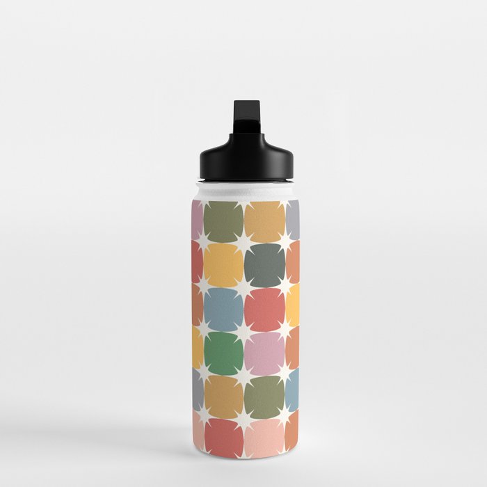 Retro Festive Sparkle Colorful Checker Water Bottle Gallery Image 3