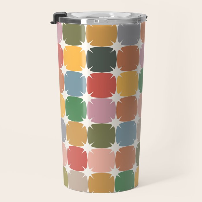 Retro Festive Sparkle Colorful Checker Travel Mug Gallery Image 3