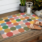 Retro Festive Sparkle Colorful Checker Outdoor Rug Gallery Image 2