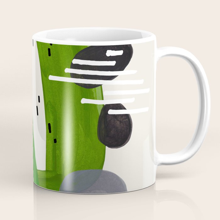 Fun Mid Century Modern Abstract Minimalist Olive Green Rings Grey Black Accent Coffee Mug Gallery Image 1