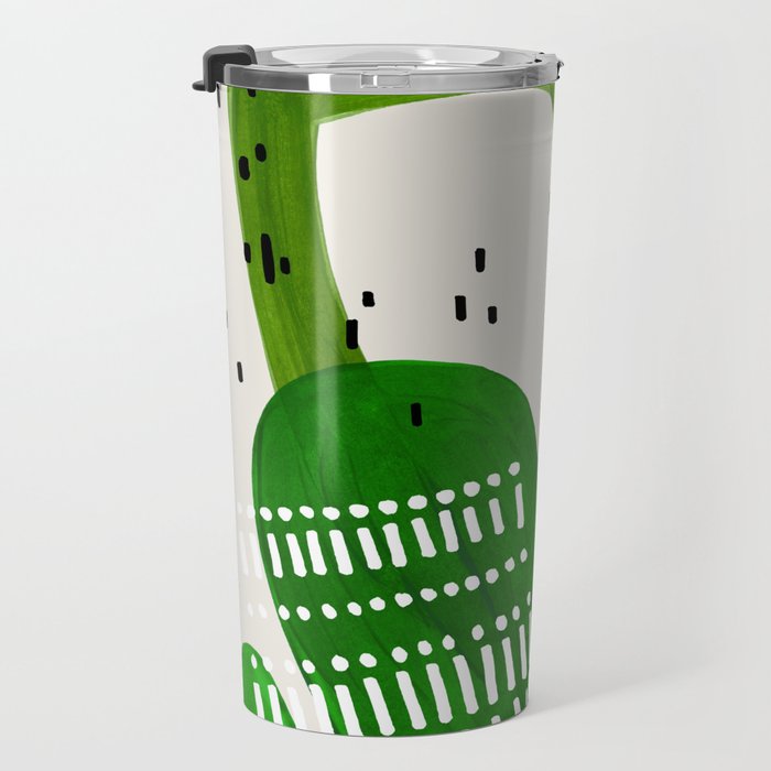 Fun Mid Century Modern Abstract Minimalist Olive Green Rings Grey Black Accent Travel Mug Gallery Image 3