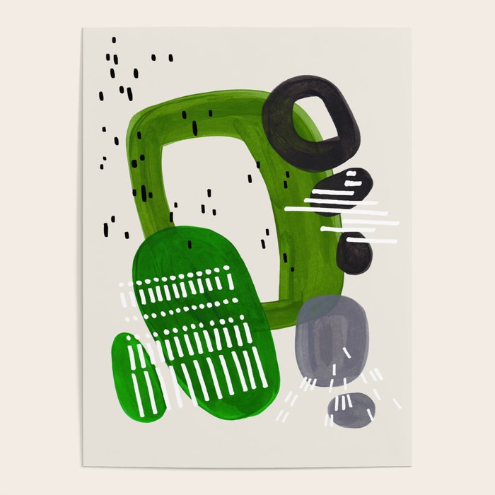 Fun Mid Century Modern Abstract Minimalist Olive Green Rings Grey Black Accent Poster Gallery Image 4