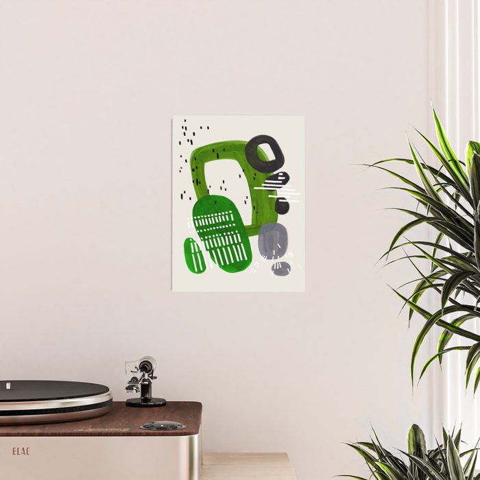 Fun Mid Century Modern Abstract Minimalist Olive Green Rings Grey Black Accent Poster Gallery Image 2