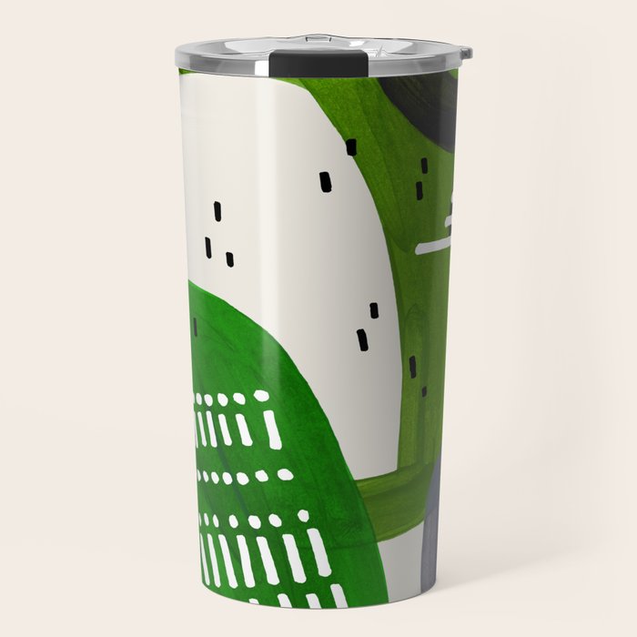 Fun Mid Century Modern Abstract Minimalist Olive Green Rings Grey Black Accent Travel Mug Gallery Image 1