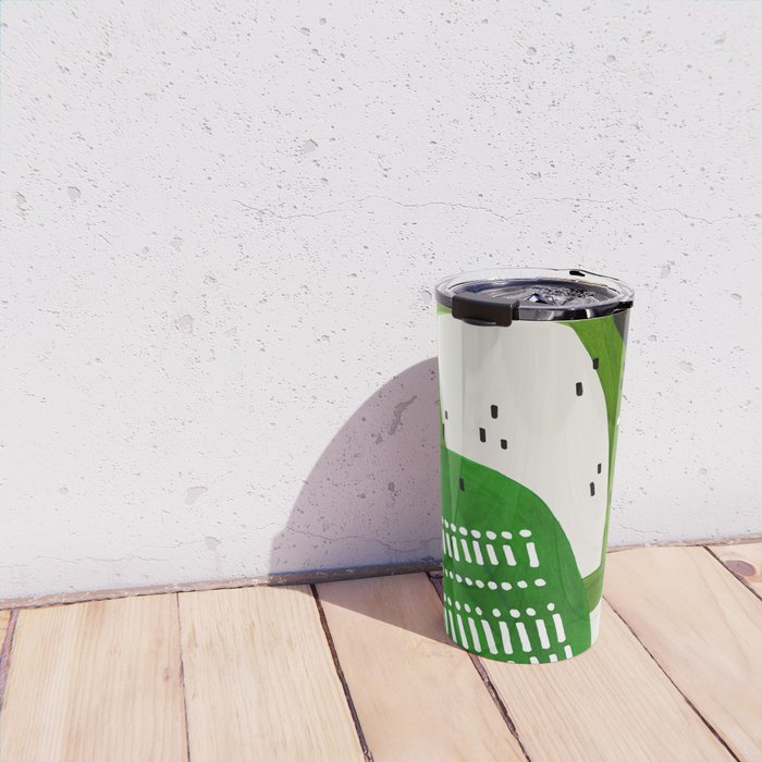 Fun Mid Century Modern Abstract Minimalist Olive Green Rings Grey Black Accent Travel Mug Gallery Image 4