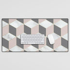 Geometric Art, Marble, Blush Pink, Gray, Abstract Art Desk Mat Gallery Image 1