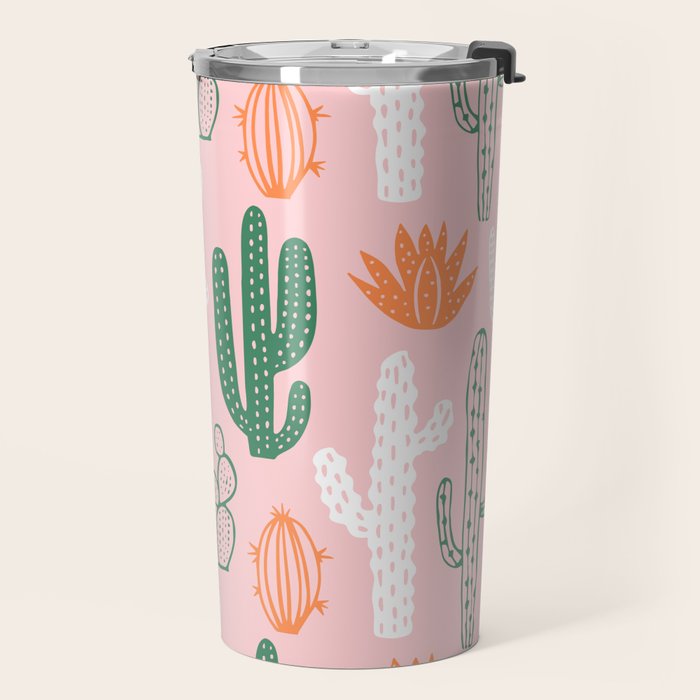 Retro hand drawn cactus plant pattern Travel Mug Gallery Image 2