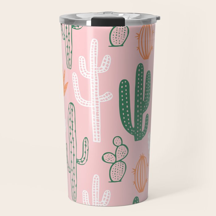 Retro hand drawn cactus plant pattern Travel Mug Gallery Image 1