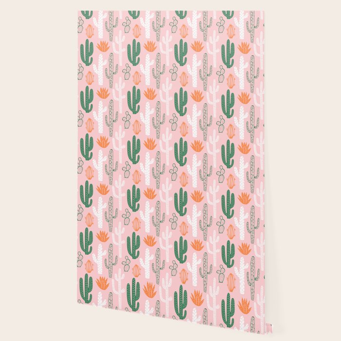 Retro hand drawn cactus plant pattern Wallpaper Gallery Image 2
