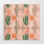 Retro hand drawn cactus plant pattern Wood Wall Art Gallery Image 1