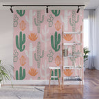 Retro hand drawn cactus plant pattern Wall Mural Gallery Image 1